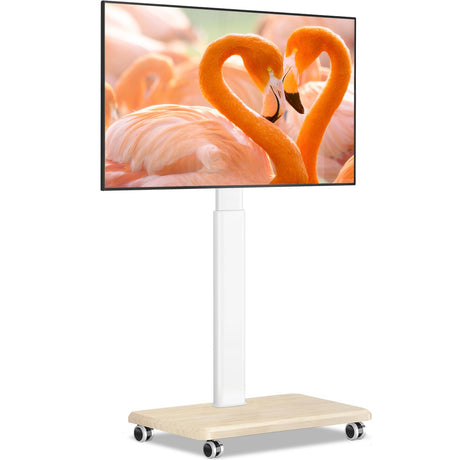 TVON Rolling TV Stand for 32 to 65 70 Inch TVs, Elegant Floor TV Stand with Wheels, Mobile TV Stand with 9 Levels of Height Adjustment for Optimal Viewing, White TV Stands for Living Room, Outdoor TVON