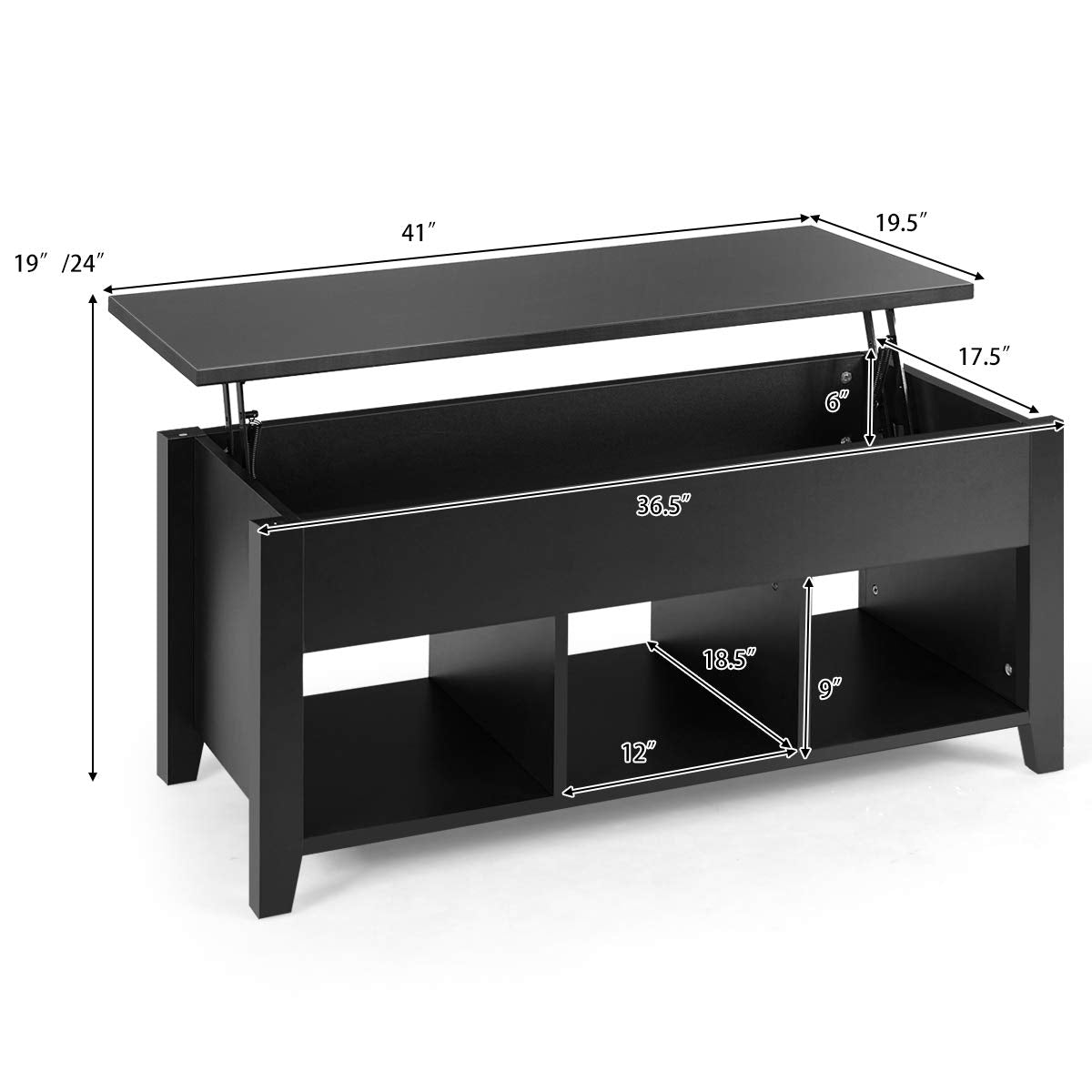 Tangkula Lift Top Coffee Table, Wood Home Living Room Modern Lift Top Storage Coffee Table w/Hidden Compartment Lift Tabletop Furniture (Black) - WoodArtSupply