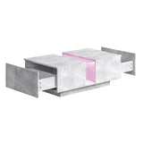 HedoAjim Grey Led Coffee Table for Living Room, Rectangular Living Room Table with Storage, Acrylic Coffee Tables with 2 Sliding Drawers, Wood Center Table for Reception Dinning Room HedoAjim