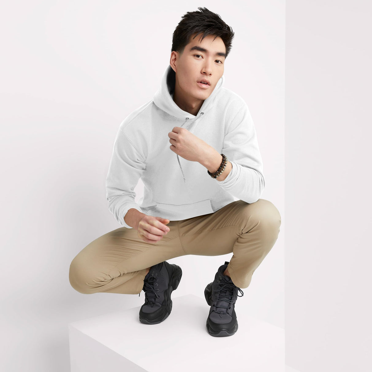 Hanes Men's Pullover EcoSmart Hooded Sweatshirt, white, Medium Hanes