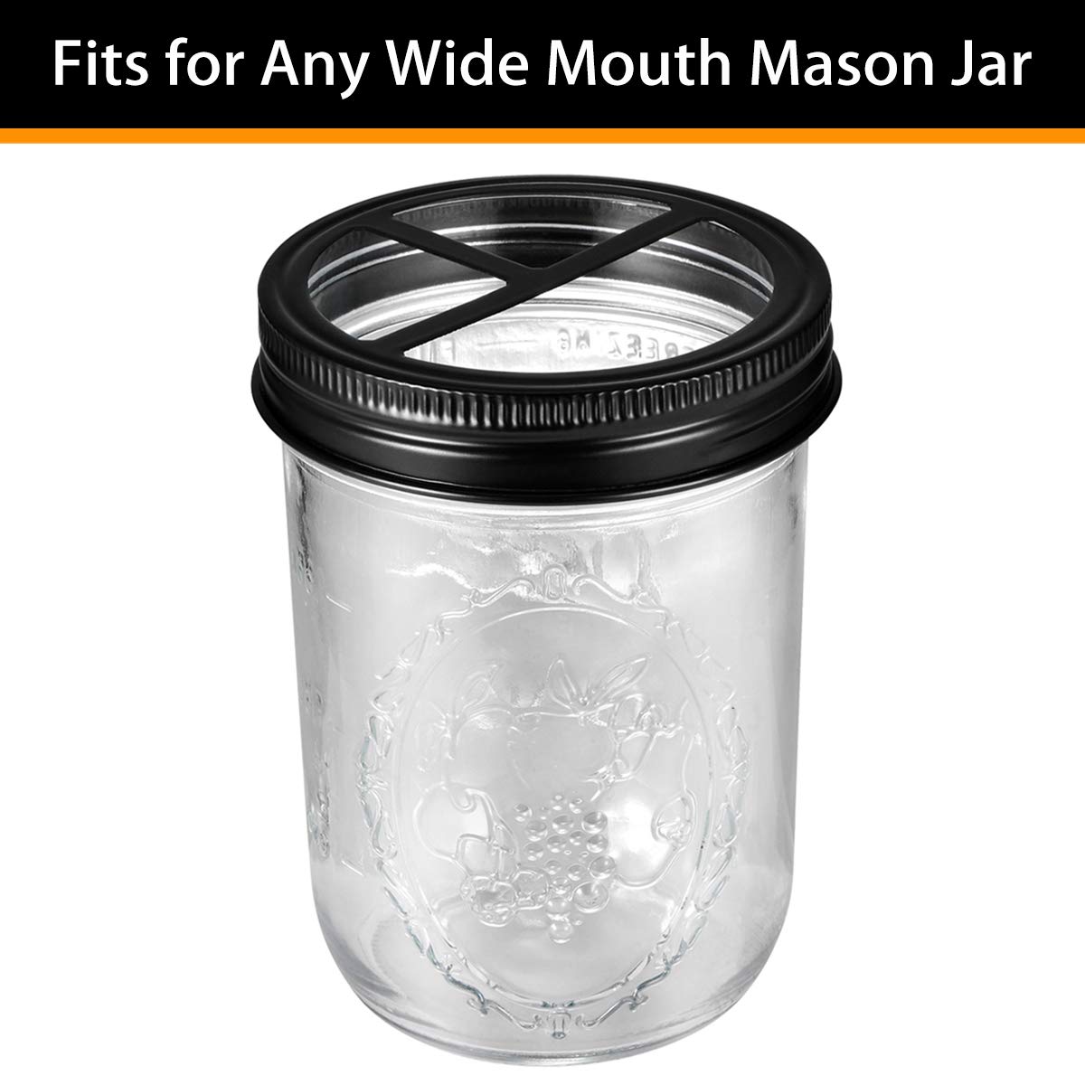 [Wide Mouth ONLY] SheeChung 2 Pack Mason Jar Toothbrush Holder Lid - Rustproof 304 Stainless Steel for Ball Mason Jar or Any Pint. Jar, Farmhouse Decor Bathroom Accessories Set - Black SheeChung