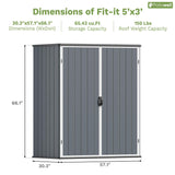 Patiowell Plastic Outdoor Storage Shed, 5 x 3 FT Patio Storage Shed Cabinet with Stable Roof & Lockable Doors Waterproof Resin Shed for Tools, Patio Furnitrue Accessories, Dark Gray Patiowell