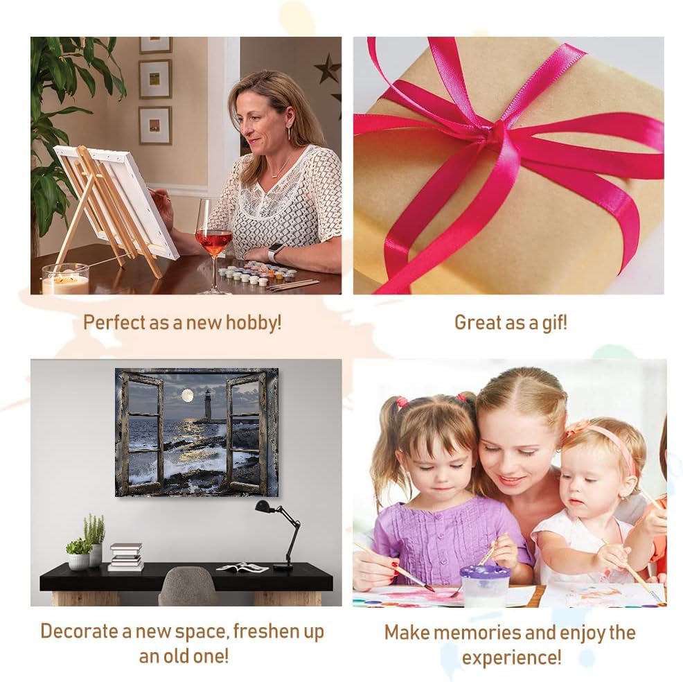 Paint by Numbers Kit for Adults- Lighthouse Adult Paint by Number Kits on Canvas for Beginners, DIY Beach Scene Acrylic Oil Number Painting Kits for Home Wall Decor 16"x 20" (Without Frame) Clendo