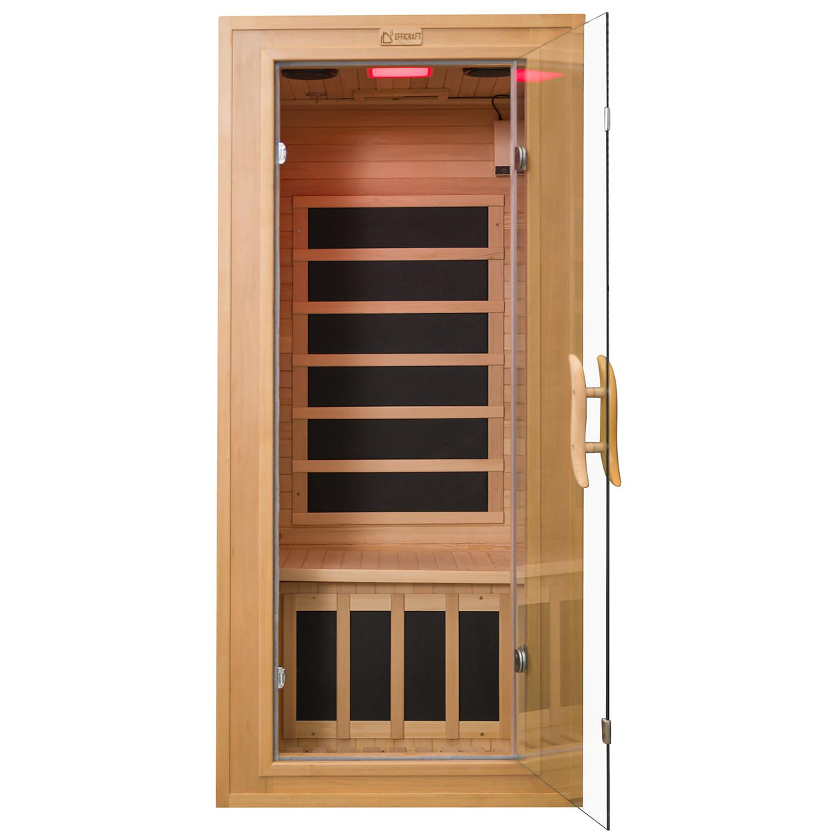 Efficraft Infrared Sauna Indoor, 1 Person Hemlock Wooden Home Sauna, Dry Sauna for Home Spa Room 1350W, Time Temp Pre-Set Sauna Room, w/7 Heating Panels Mini Personal Far Infrared Saunas for Home Efficraft
