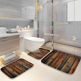 Final Friday Rustic Farmhouse Wooden Board Print Bathroom Rugs and Mats Sets 3 Piece, Wood Western Country Bath Mat 20 x 31 in, Coral Velvet Memory Foam U-Shaped Contour Shower Mat Non Slip Absorbent Final Friday