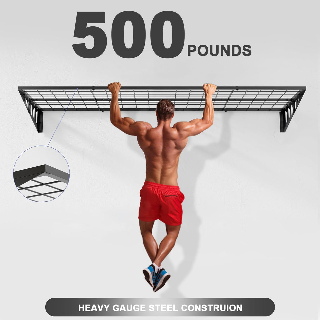 QKOSMTL 2x5.5 ft Garage Wall Shelving Garage Storage Shelving Wall Mounted,Loads 100 lbs Heavy Duty Wall Mounted Metal Garage Shelves (Suitable for Concrete Walls) QKOSMTL