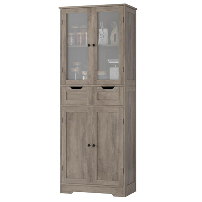 HOSTACK 64" Storage Cabinet, Tall Kitchen Pantry Cabinet, Modern Bathroom Storage Cabinet with Shelves | Drawers and Glass Doors, Free Standing Linen Cabinet Cupboard for Dining Room, Ash Grey