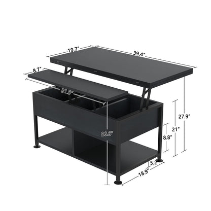 cosimates Lift Top Coffee Table ，4 in 1 Multi-Function Coffee Table with Hidden Compartment ，Modern Lift Tabletop Dining Table for Living Room Reception/Home Office, Black - WoodArtSupply