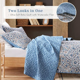 Comfort Spaces Valerie Boho Quilt Set Twin/Twin XL Blue - Soft Reversible Watercolor Medallion Bedding, Lightweight All Season Bedspread for Kids Teens Dorm Guest Room Comfort Spaces