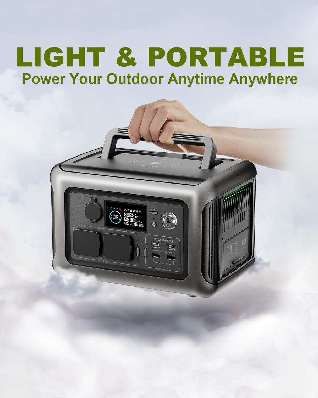 [Upgraded Version] ALLPOWERS R600 Super-Quiet Portable Power Station, 299Wh 600W LiFePO4 Battery Backup with UPS Function, 400W Max Input, MPPT Solar Generator for Outdoor Camping, RVs, Home Use ALLPOWERS