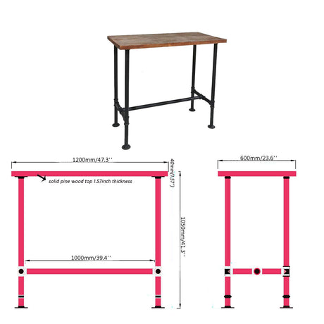 Diwhy Industrial Design Pipe Dining Table - Modern Wood and Metal Bistro Desk Diwhy