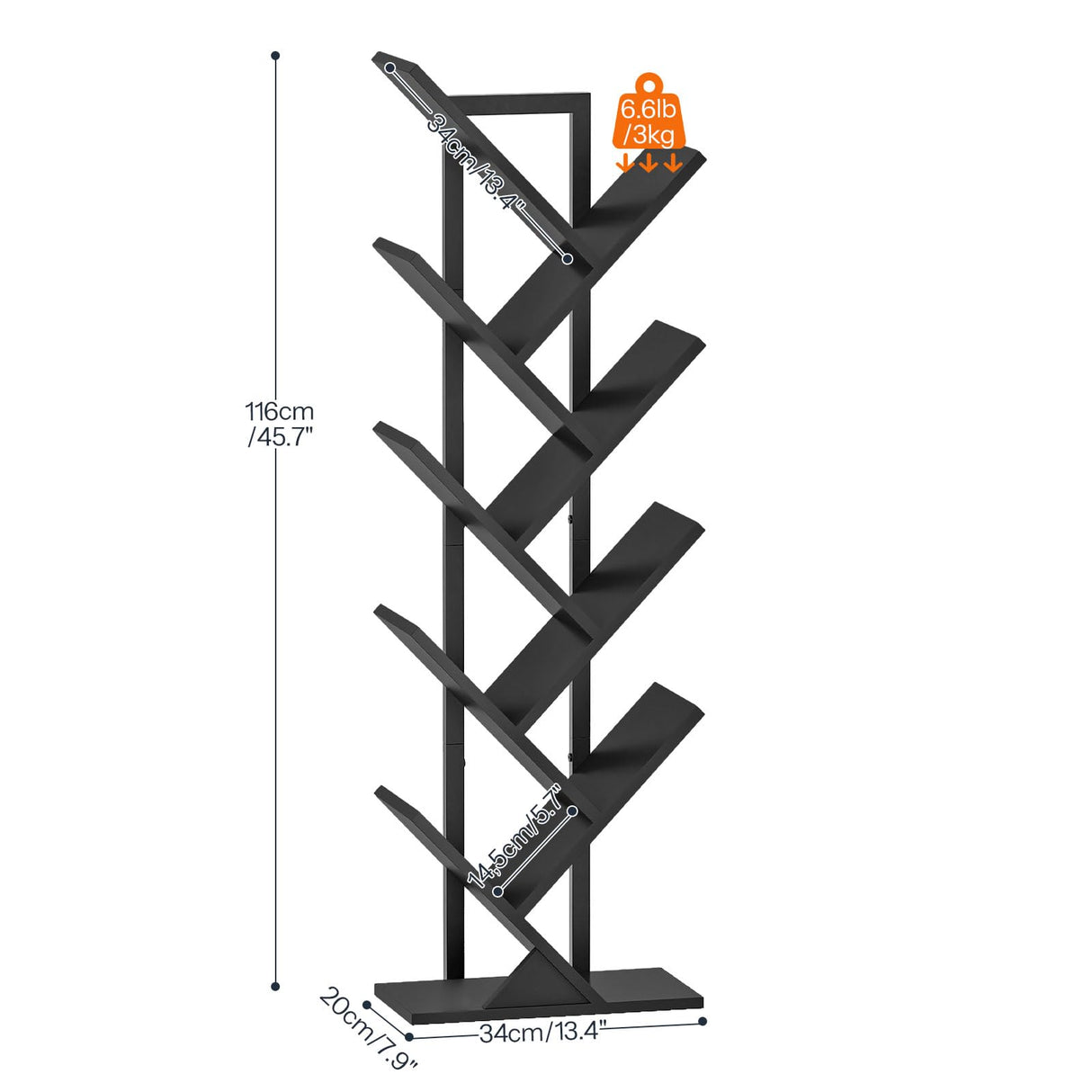 HOOBRO Tree Bookshelf, 9-Tier Bookcase with LED Lights, Space-Saving Book Shelf, Holds Books, CDs, Floor Standing Bookcase for Office, Living Room, Bedroom, Black BB08DSJ01 HOOBRO