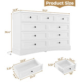 Hasuit White Bedroom Dresser with 9 Drawers, 51.2" Large Drawer Dresser with Charging Station, Wide Farmhouse Dresser Chest of Drawers, Wooden Storage Tower Organizer Dresser for Bedroom, Living Room Hasuit