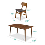 Best Choice Products 7-Piece Wooden Dining Room Table Set, Mid-Century Modern, Kitchen Table w/ 6 Chairs, Upholstered Cushions, Curved Backrests, Rounded Table Corners - Walnut/Charcoal Best Choice Products