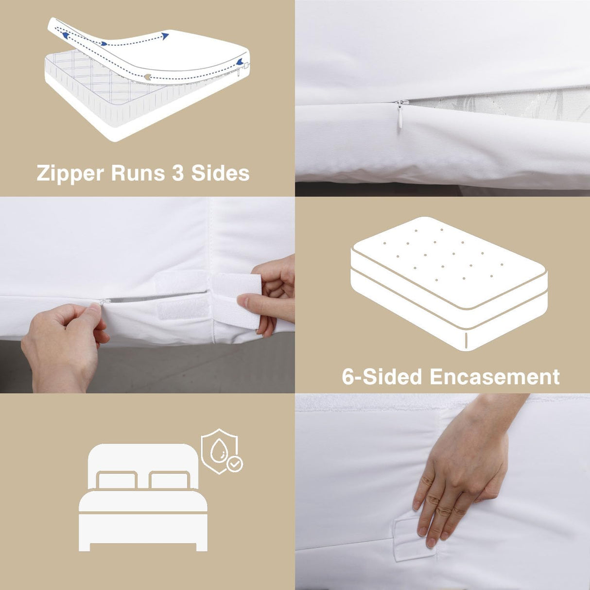 Queen Zippered Mattress Protector,Absorbent Six-Sided Mattress Cover Queen Size Bed, 15-18 Inch Noiseless Washable Mattress Encasement, Sleep Defense System, Hypoallergenic & Soft Miloll
