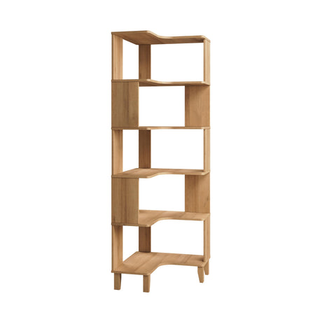 Prepac Nordik 6-Tier Natural Oak Modern Mid Century Corner Bookcase, 71.5" Extra Tall Corner Shelf with Storage, Multifunctional Freestanding Bookshelf for Home Office, Living Room, Bedroom Prepac