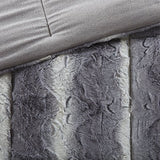 Madison Park Zuri Soft Plush Comforter Set, Faux Fur Animal Stripes Design, Faux Mink On The Reverse, Modern All Season Bedding Set with Matching Sham, King, Grey 4 Piece Madison Park