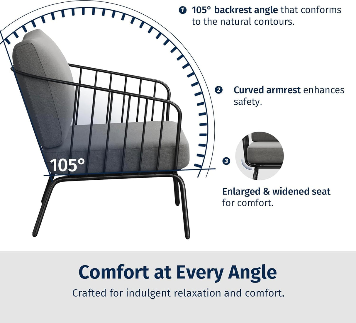 EAST OAK 4-Piece Plaza Patio Furniture Set, Outdoor Furniture for Balcony, Poolside, and Yard, with Thick Cushion Sofa and Coffee Table, Modern Patio Conversation Set, Black & Grey EAST OAK