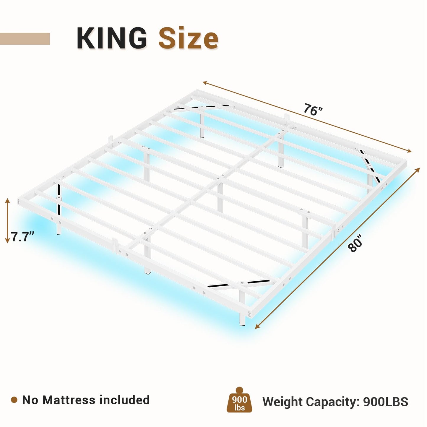 Hasuit King Size Floating Bed Frame with LED Lights - Metal Platform, Easy Assembly, No Box Spring Needed - WoodArtSupply