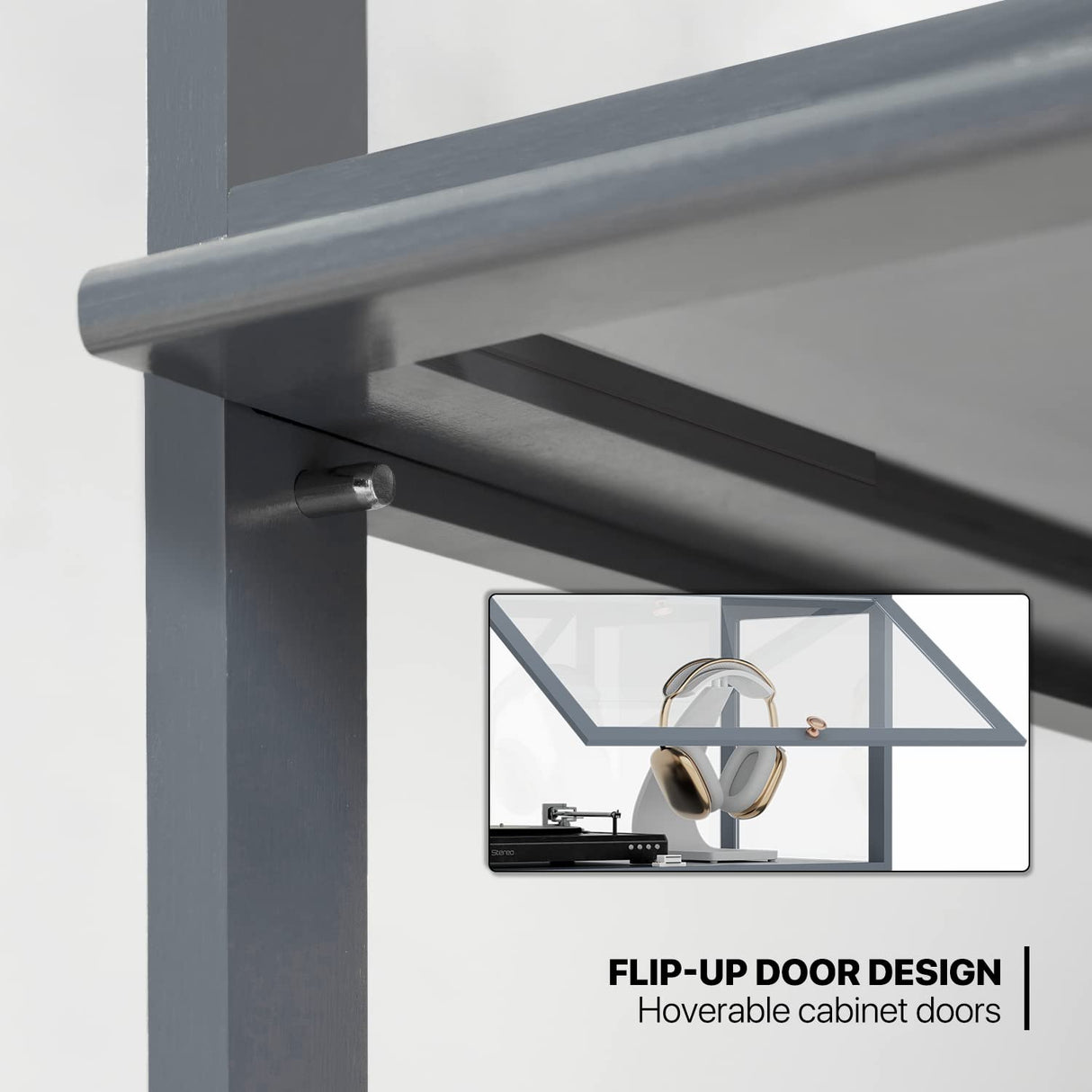 MoNiBloom 4-Tier Display Cabinet with Acrylic Doors - 55” Transparent Bamboo Display Case for Figures and Curio Collection, Floor Standing - Grey MoNiBloom