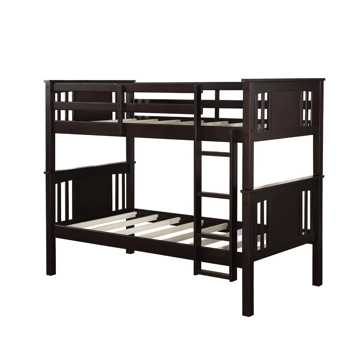 DHP Dylan Espresso Twin-Over-Twin Convertible Bunk Bed with Ladder and Guardrail - WoodArtSupply