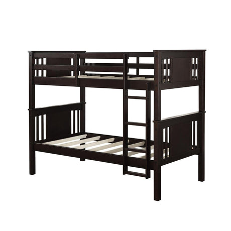 DHP Dylan Espresso Twin-Over-Twin Convertible Bunk Bed with Ladder and Guardrail DHP