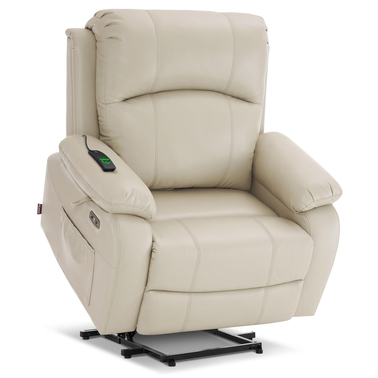 MCombo Small-Wide Power Lift Recliner Chair with Massage and Heat for Petite Elderly People, 3 Positions, 2 Side Pockets, USB Ports, Faux Leather R7410 (Beige, Small-Wide) MCombo