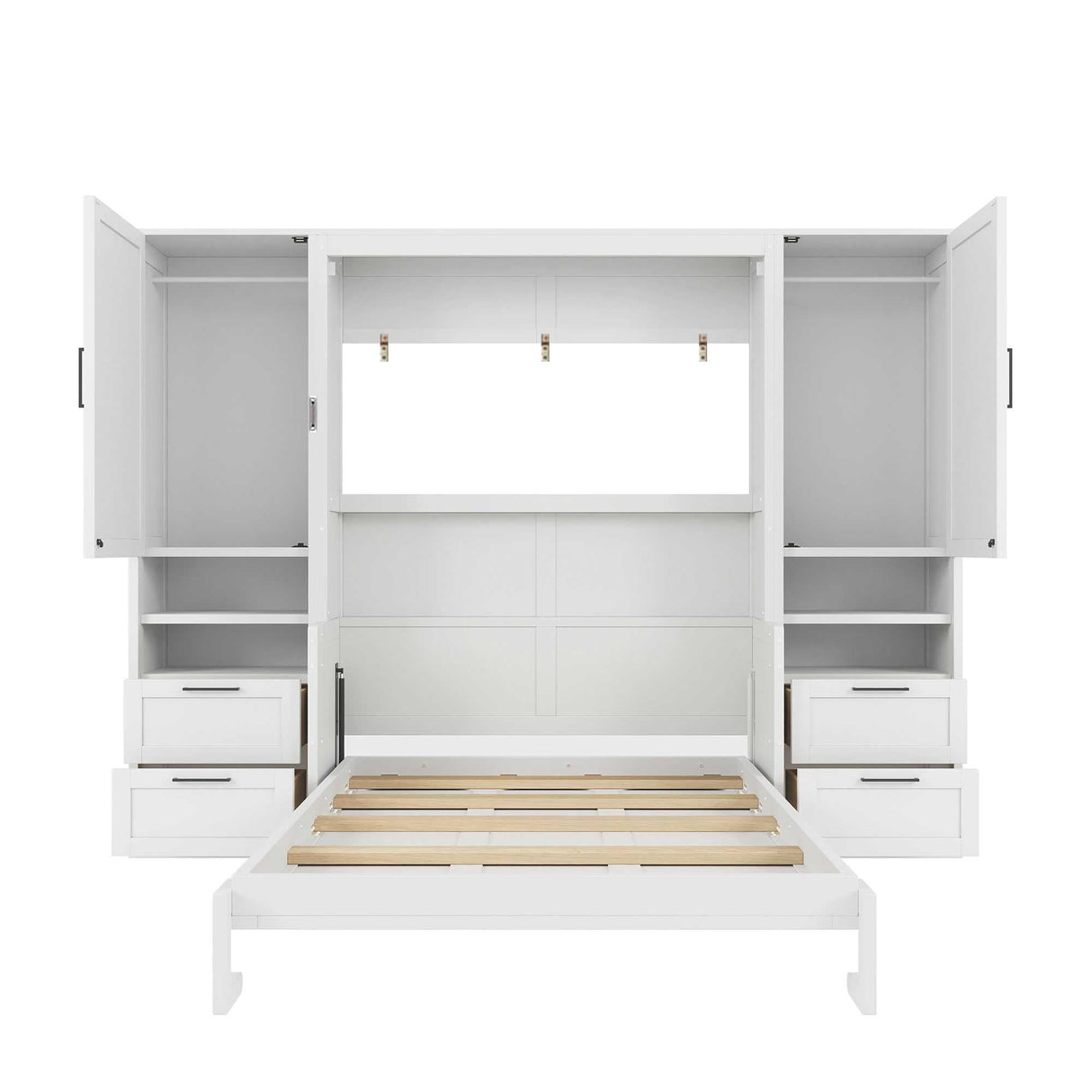 Harper & Bright Designs Full Size Murphy Bed, Wooden Full Wall Bed with Closet, Drawers and Shelves, White Harper & Bright Designs