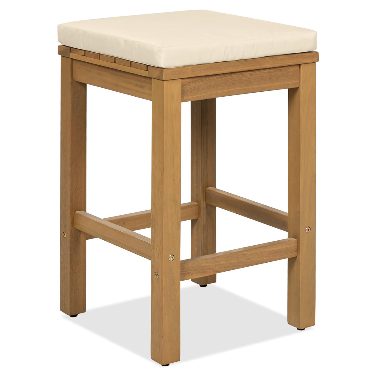 JIJIWANG 5 Piece Outdoor Bar Set, Patio Acacia Wood Bar Height Table & Four Stools with Cushions, Wood Dining Bar Set for Backyard, Poolside, Balcony, Beige JIJIWANG