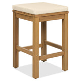 JIJIWANG 5 Piece Outdoor Bar Set, Patio Acacia Wood Bar Height Table & Four Stools with Cushions, Wood Dining Bar Set for Backyard, Poolside, Balcony, Beige JIJIWANG