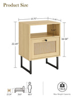 Acodaiuy Rattan Night Stand, Modern Boho Nightstand with Storage Drawer, Wood Bedside Table with Open Shelf, Side End Table for Bedroom,Living Room,Oak Acodaiuy