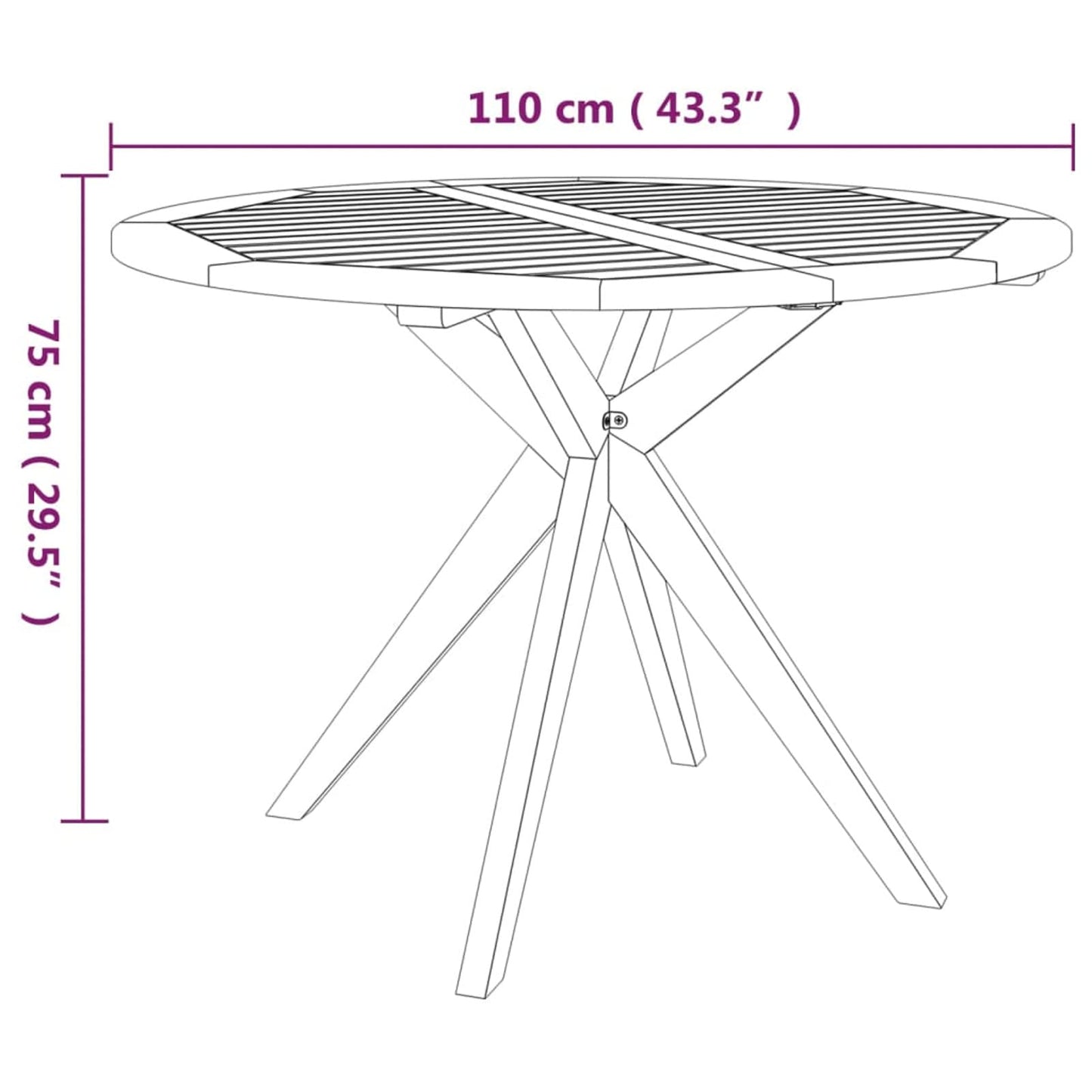 ECILKUC Patio Table Wood Acacia Round Outdoor Dining Table for Backyard, Garden, Balcony, Outdoor Indoor Furniture 43.3 x 29.5 Inches (Dia. x H) - WoodArtSupply