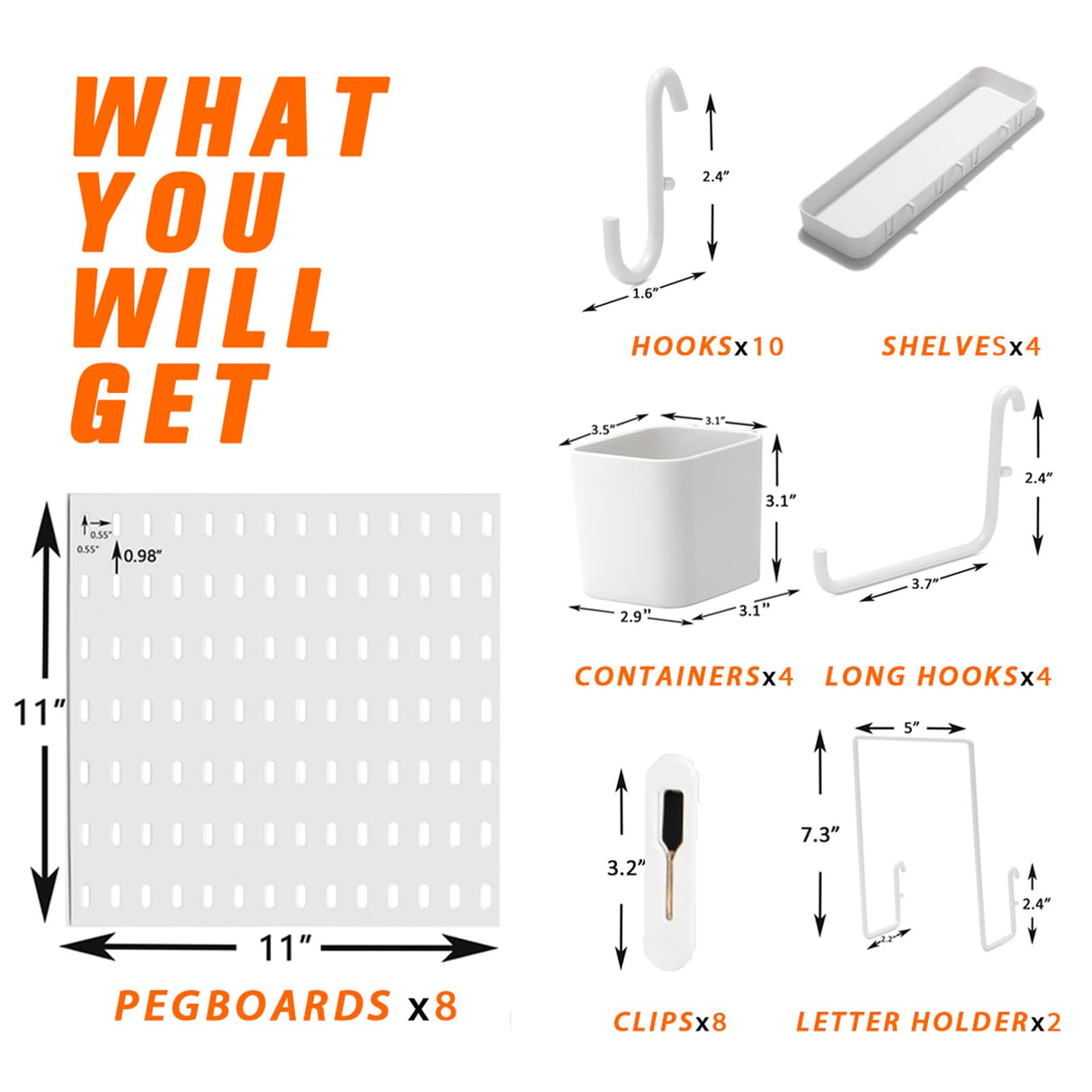 VEOFEMLEA Pegboard Combination Kit, 8 Peg Boards and 30 Accessories Modular Hanging Black Pegboard for Walls, Office Wall Organizer, Keys Holder on Wall, Nursery Storage, 44"x22" Black VEOFEMLEA