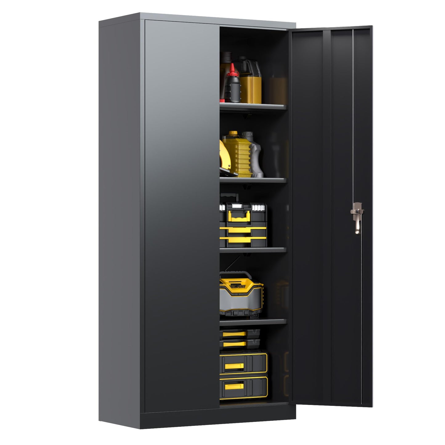 winbingon Metal Garage Cabinet,Storage Cabinet with 2 Doors and 4 Adjustable Shelves,71”Steel Lockable File Cabine,Tool Cabinets for Office,Home,Garage,Gym,School(Black) Assembly Required. - WoodArtSupply