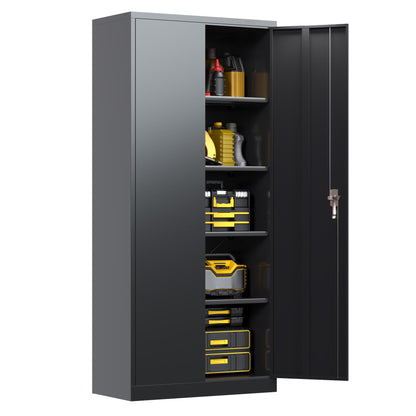 winbingon Metal Garage Cabinet,Storage Cabinet with 2 Doors and 4 Adjustable Shelves,71”Steel Lockable File Cabine,Tool Cabinets for Office,Home,Garage,Gym,School(Black) Assembly Required. - WoodArtSupply