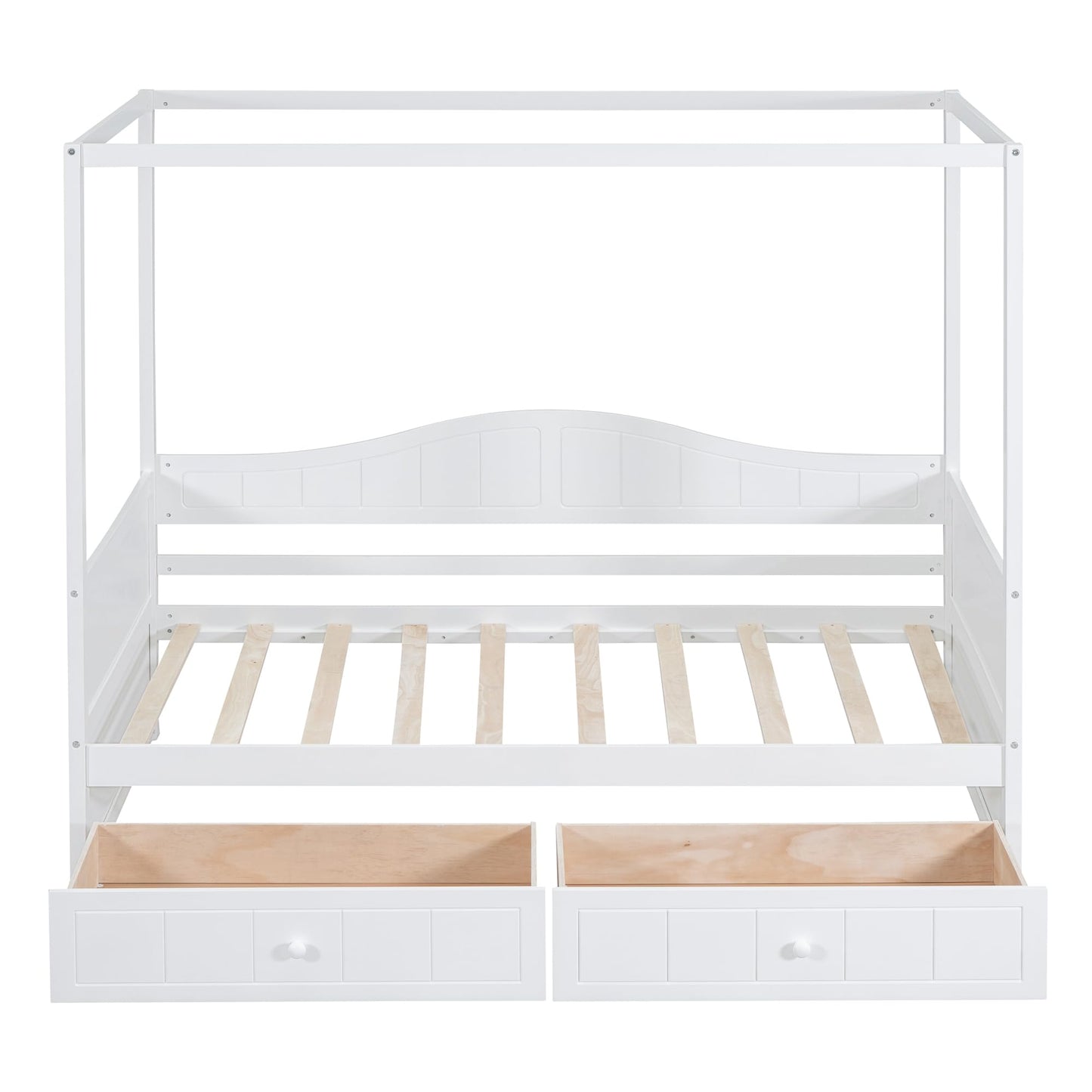 Bellemave Twin Size Canopy Daybed with 2 Drawer,Wood Canopy Bed Frame,4 Poster Bed for Kids,Teens, Adults,Space Saving,White