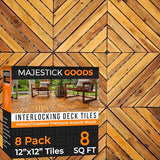 Interlocking Deck Tiles 8 Pack Diagonal - Snap Together Wood Flooring | 12 x 12 Acacia Hardwood Outdoor Flooring for Patio | Floor Decking Tile - Balcony Backyard Decor, Outside Wooden Patio Pavers Majestick Goods