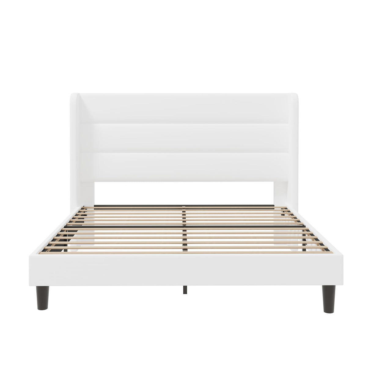 SHA CERLIN Full Size Velvet Bed Frame/Vertical Channel Tufted Wingback Headboard/Upholstered Platform Bed with Wooden Slats/Mattress Foundation/No Box Spring Needed/Easy Assembly/White SHA CERLIN