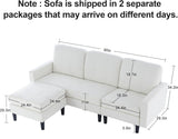 VECELO Convertible Sectional Sofa, Modern Linen Fabric L-Shaped Couch with Reversible Chaise for Living Room/Apartment/Office, White VECELO