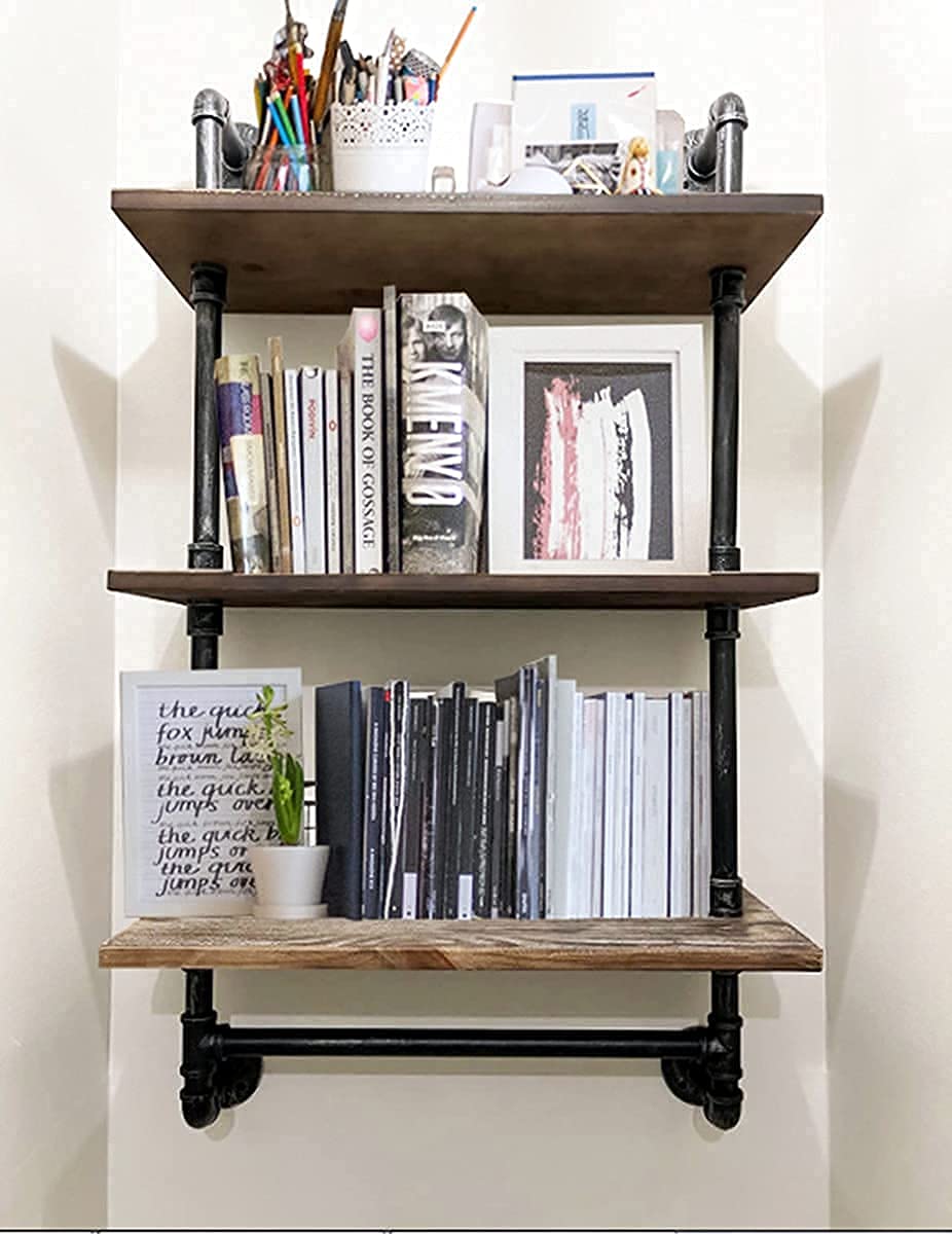 DR.IRON Industrial Pipe Shelving Rustic Bathroom Shelves with Towel Bar, 24" Pipe Shelf Wall Mounted, Farmhouse Bathroom Shelf Storage (3 tier-24) DR.IRON