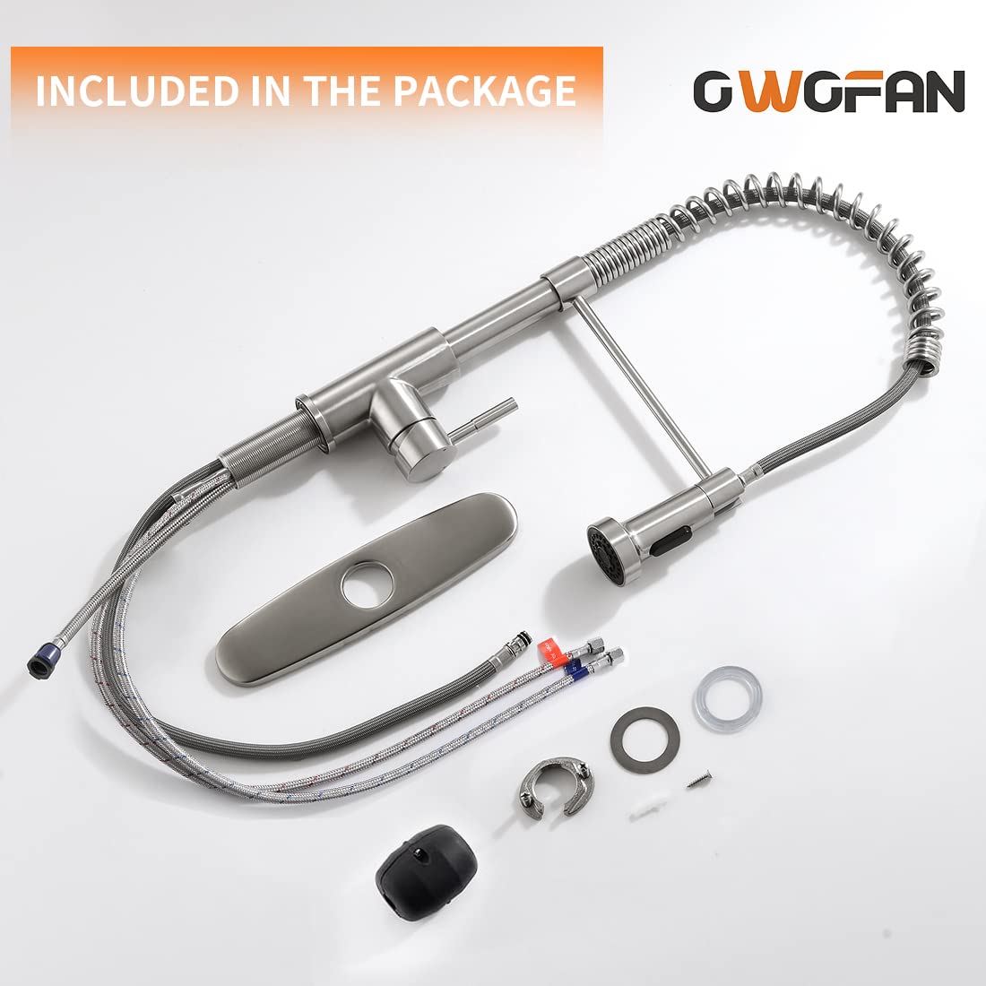 OWOFAN Kitchen Faucet with Pull Down Sprayer Brushed Nickel Stainless Steel Single Handle Pull Out Spring Sink Faucets 1 Hole Or 3 Hole Dual Function for Farmhouse Camper Laundry Utility Rv Wet Bar OWOFAN