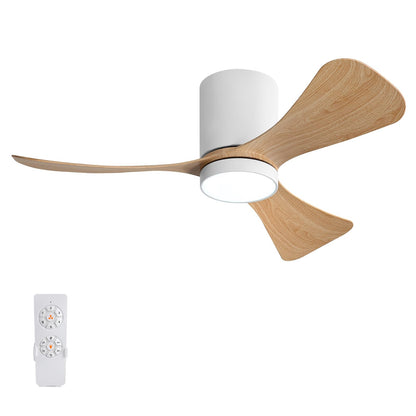 ELEHINSER 42 Inch Low Profile Ceiling Fan with Lights, Modern Flush Mount Ceiling Fan, 3 ABS Blades, 6-Speed, Reversible DC Motor, Noiseless, for Indoor/Outdoor Kitchen Bedroom, White+Wood