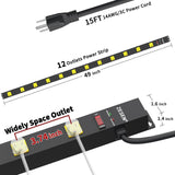 ZESEN 12 Outlet Heavy Duty Workshop Metal Long Power Strip Surge Protector with 15ft Cord, Garage Workbench Multi Wide Industrial Outlet Power Strip, ETL Certified, Black ZESEN