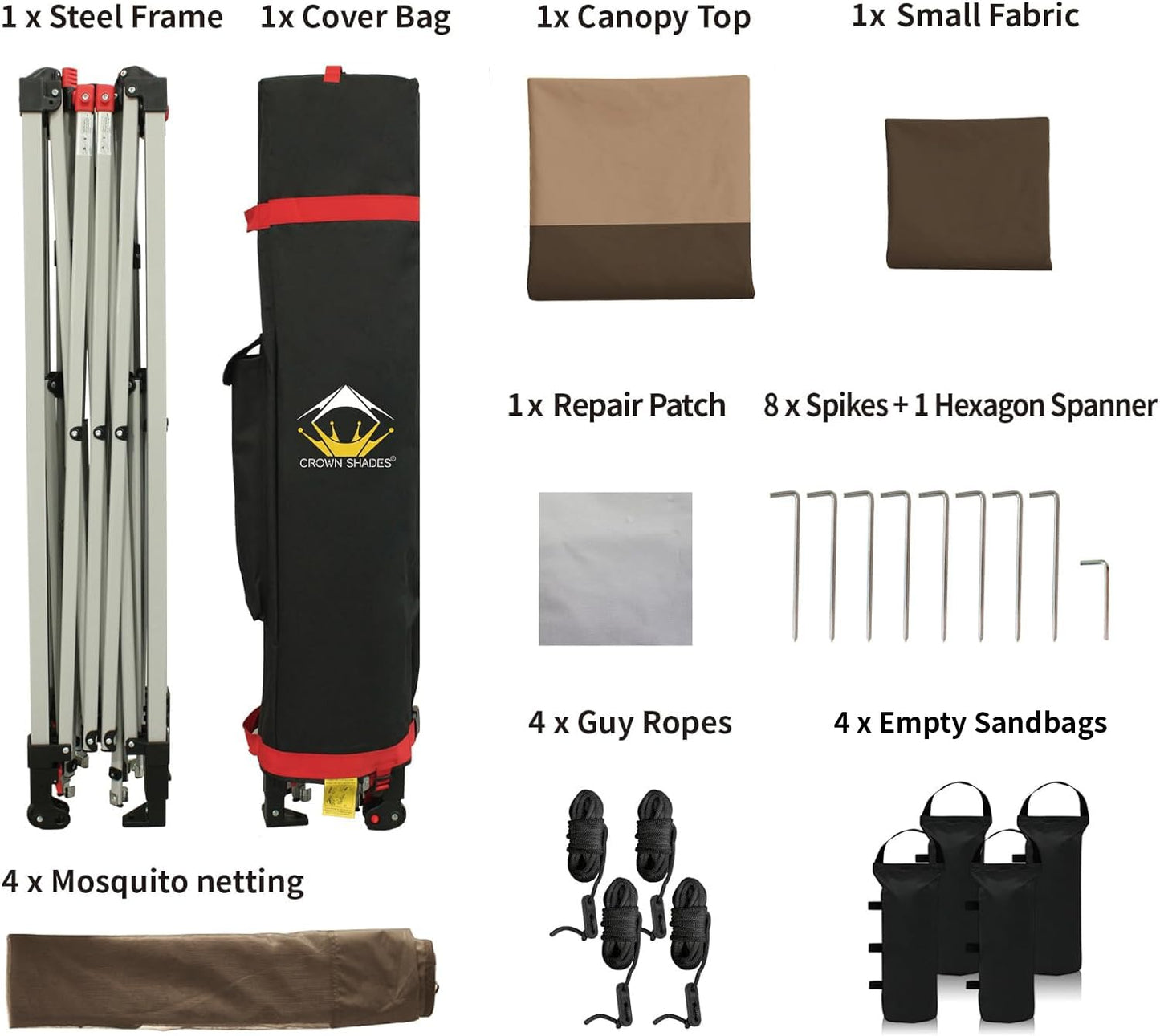 CROWN SHADES 11x11 Pop Up Gazebo, Patented One Push Outoor Canopy Tent with Wheeled STO-N-Go Cover Bag, Pop Up Canopy with Netting for Patio, Backyard (11x11, Beige & Coffee)