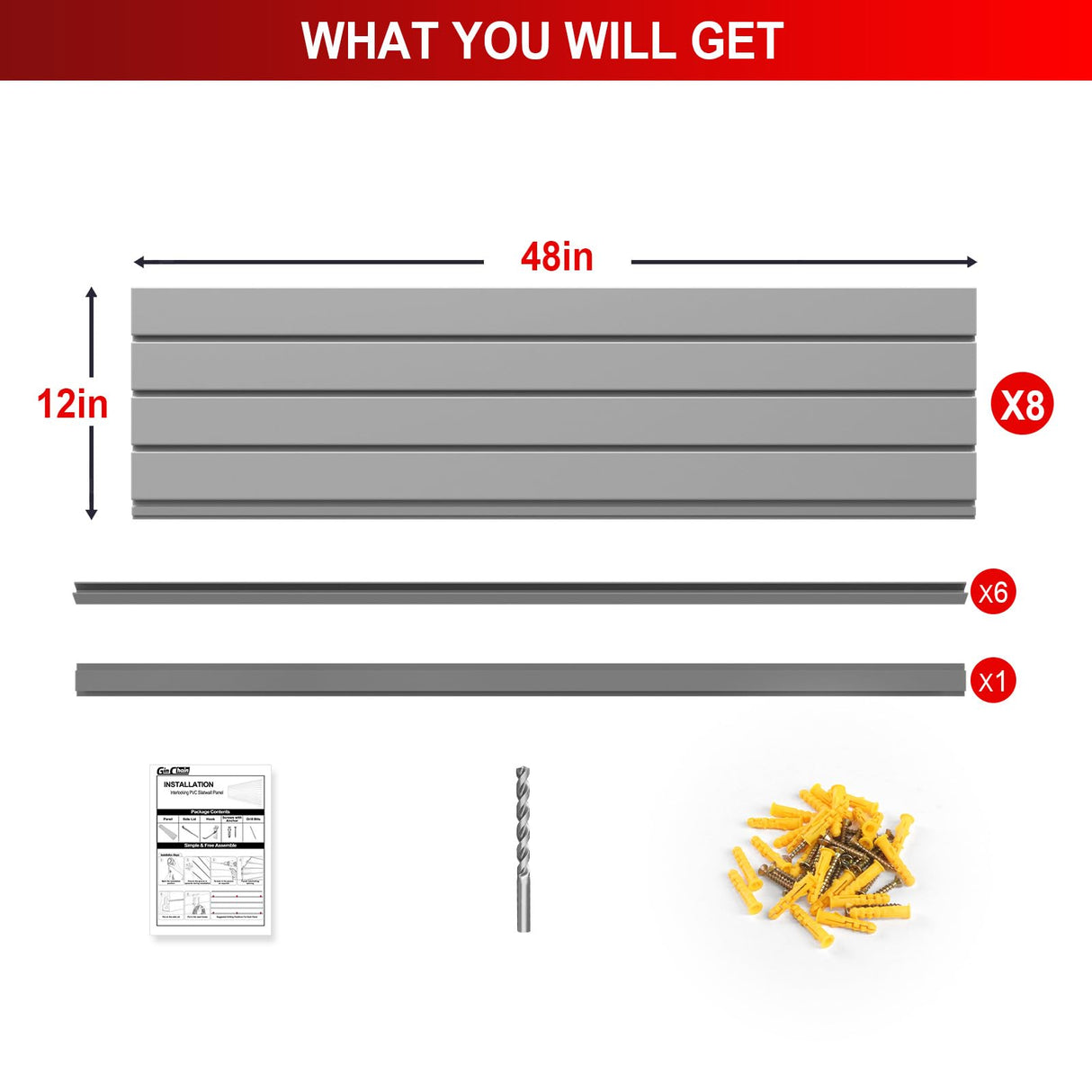 Ginchain 4 x 8 FT Slatwall Panel Garage Wall Organizer, Heavy Duty Slat Wall Paneling Sheets, Interlocking PVC Panels, Garage Slatwall for Tool Organization Mounted Storage Systems Ginchain