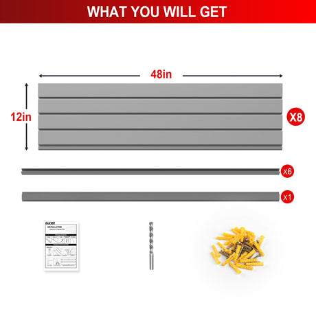 Ginchain 4 x 8 FT Slatwall Panel Garage Wall Organizer, Heavy Duty Slat Wall Paneling Sheets, Interlocking PVC Panels, Garage Slatwall for Tool Organization Mounted Storage Systems Ginchain