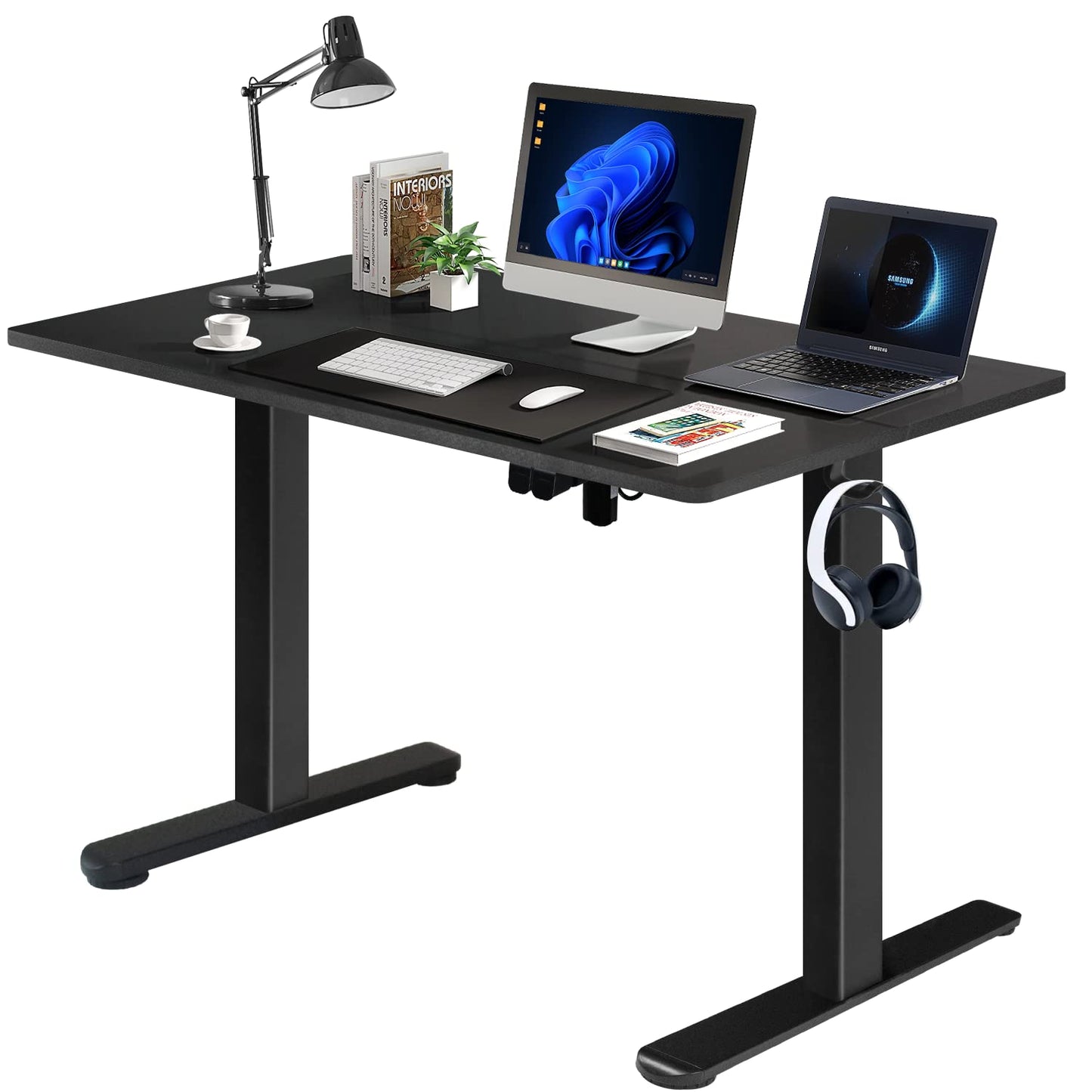 Lifetime Home Height Adjustable 48" Electric Standing Desk - Upgraded Ultra Durable Home Office Large Rectangular Computer or Laptop Sit Stand Workstation Table - 48 x 24 inches, Black - WoodArtSupply