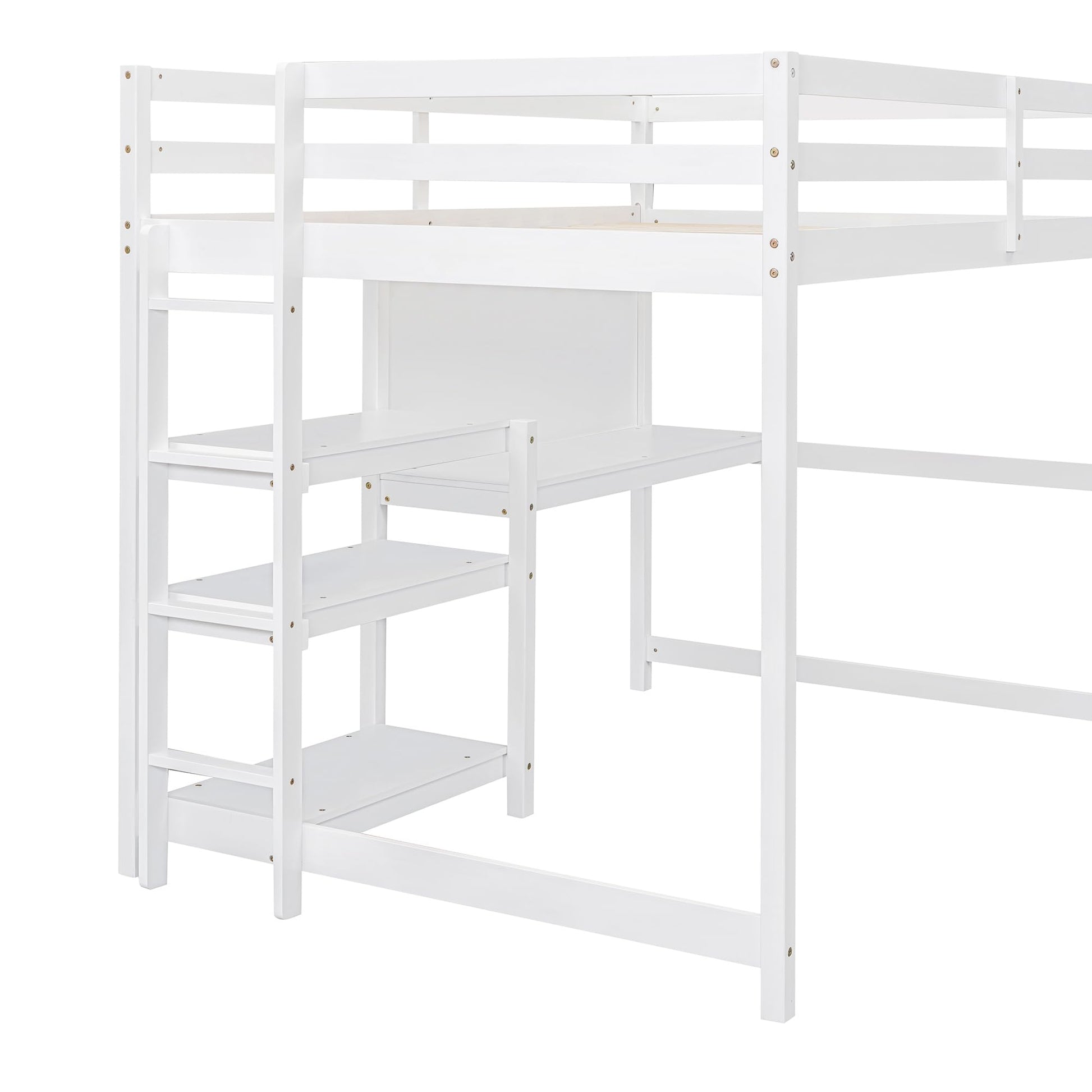 Full Size Loft Bed with Desk and Storage Solutions in White by Bellemave - WoodArtSupply