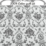 Cozy Line Home Fashions French Medallion Black White Grey Rose Flower Pattern Printed 100% Cotton Bedding Quilt Set Reversible Coverlet Bedspread (Black White, Queen - 3 Piece) Cozy Line Home Fashions
