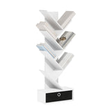 Furinno Tree Book Shelf, 7-Tier Bookshelf, Tree Bookcase with Bin Drawer, 8.4 x 16.9 x 46.2, for Living Room, Bedroom, Home Office, White/Black Furinno